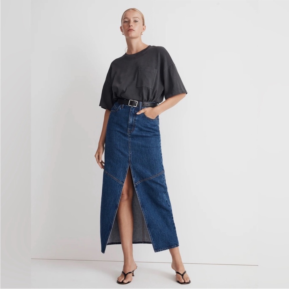 MADEWELL Denim Mid-Rise Midi Maxi Skirt in Pineland Wash 30